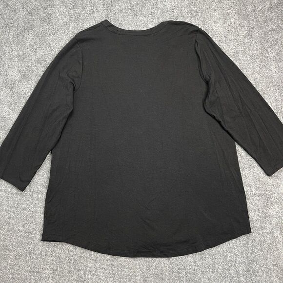 Chicos Top Sz 3 Womens XL Black Floral Embroidered Pima Cotton Blend 3/4 Sleeve - Picture 2 of 7